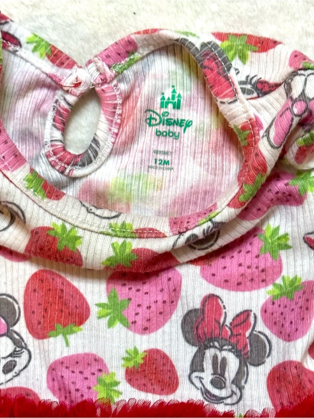 Disney Baby Minnie Mouse Strawberry Red Tulle Tutu 12month Onesie
